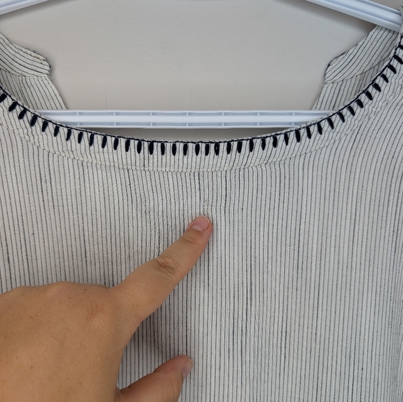 NWT Falls Creek White Navy Boho Striped Short Puff Sleeve Shirt Blouse 3XL Plus - Picture 10 of 12